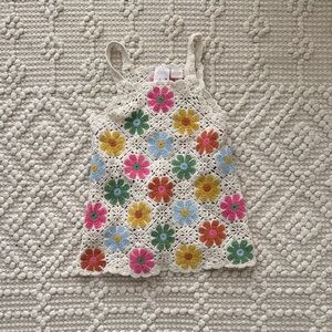 Zara Crochet Dress with Pink, Green, and Yellow Flowers